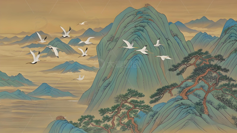 高清大图下载【趣麦麦图】中国风山水花鸟意境工笔画雪山屏风树木23