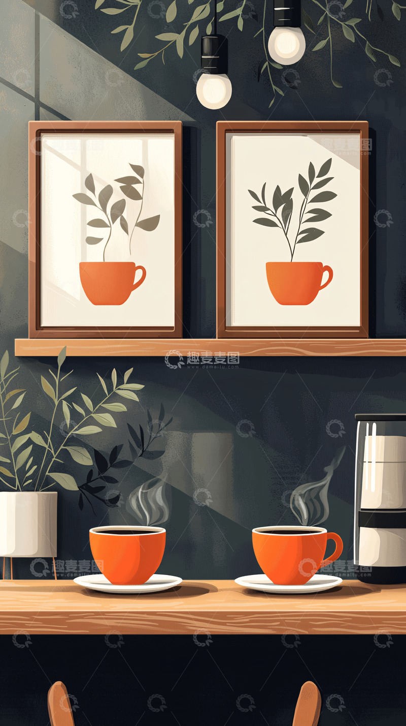高清大图下载【趣麦麦图】咖啡馆插画