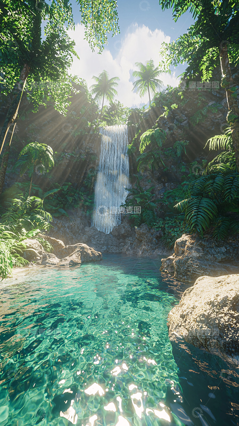 高清大图下载【趣麦麦图】热带雨林瀑布高清图片