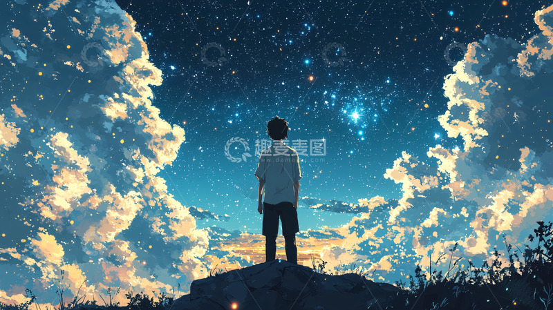 高清大图下载【趣麦麦图】仰望星空的少年