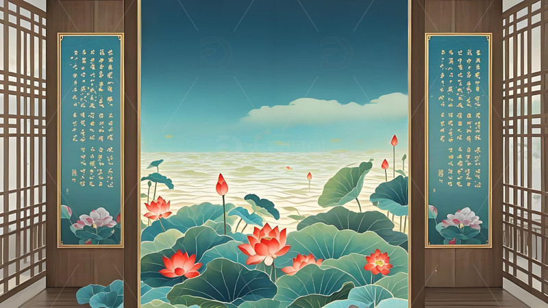 高清大图下载【趣麦麦图】中国风工笔画山水花鸟意境雪山树木屏风18