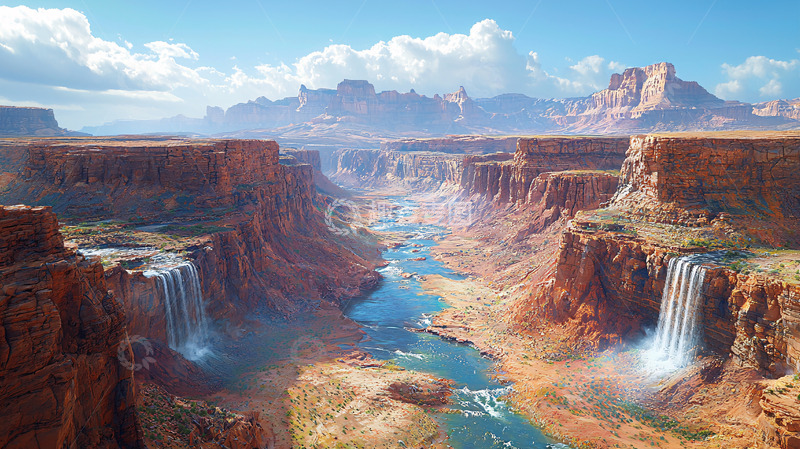 高清大图下载【趣麦麦图】峡谷河流瀑布风景