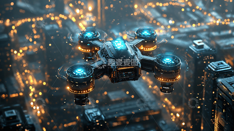 高清大图下载【趣麦麦图】未来都市无人机