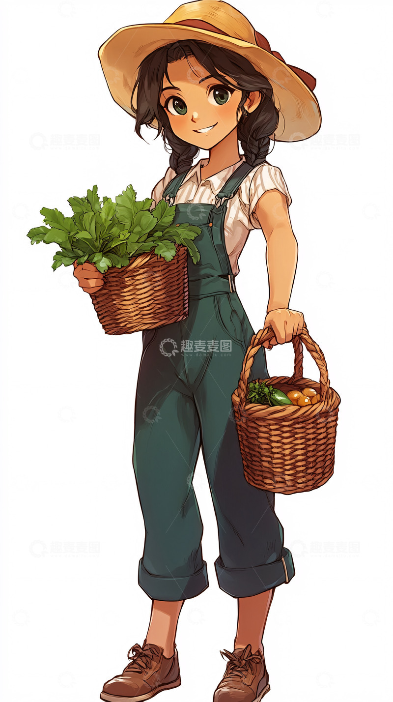 高清大图下载【趣麦麦图】卡通农家女孩