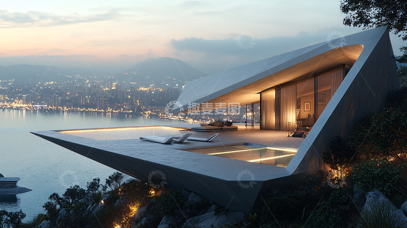 高清大图下载【趣麦麦图】海边悬崖现代别墅