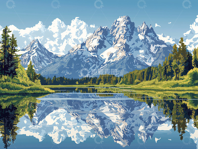 高清大图下载【趣麦麦图】雪山湖泊倒影风景