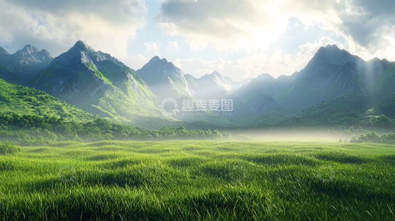 高清大图下载【趣麦麦图】阳光洒在青翠山谷