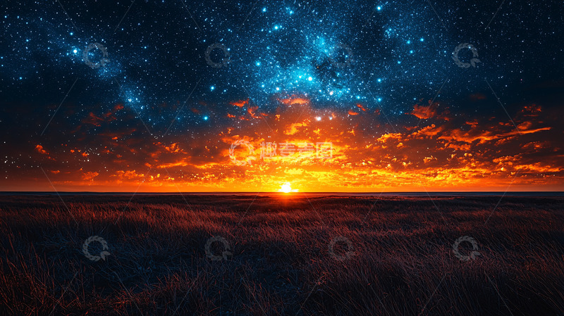 高清大图下载【趣麦麦图】星空日落草原