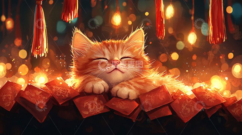 高清大图下载【趣麦麦图】暖光中熟睡的小猫