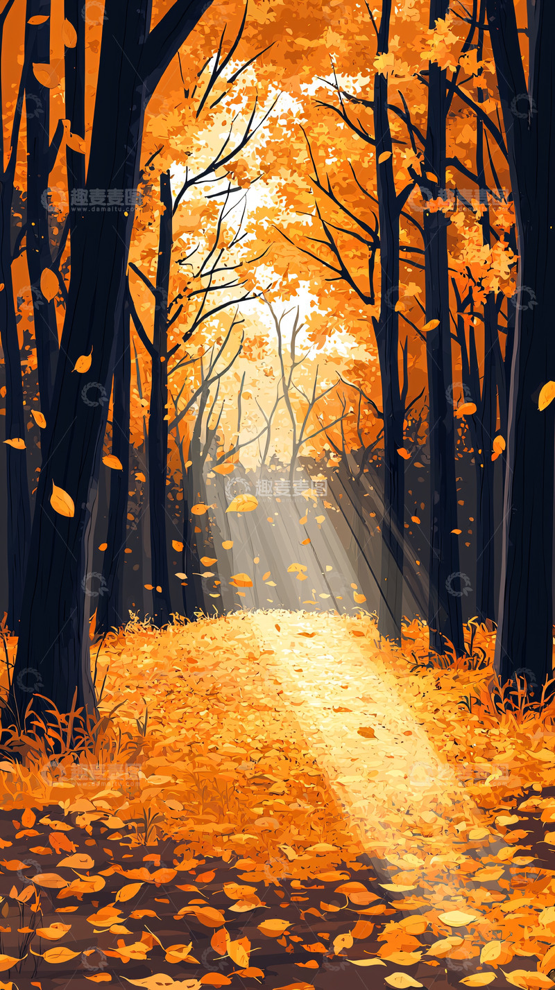 高清大图下载【趣麦麦图】秋日森林金色光辉