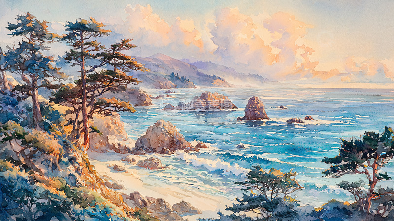 高清大图下载【趣麦麦图】加州海岸风景画