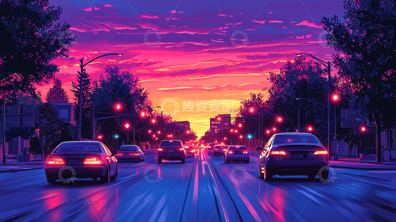 高清大图下载【趣麦麦图】唯美日落城市街道