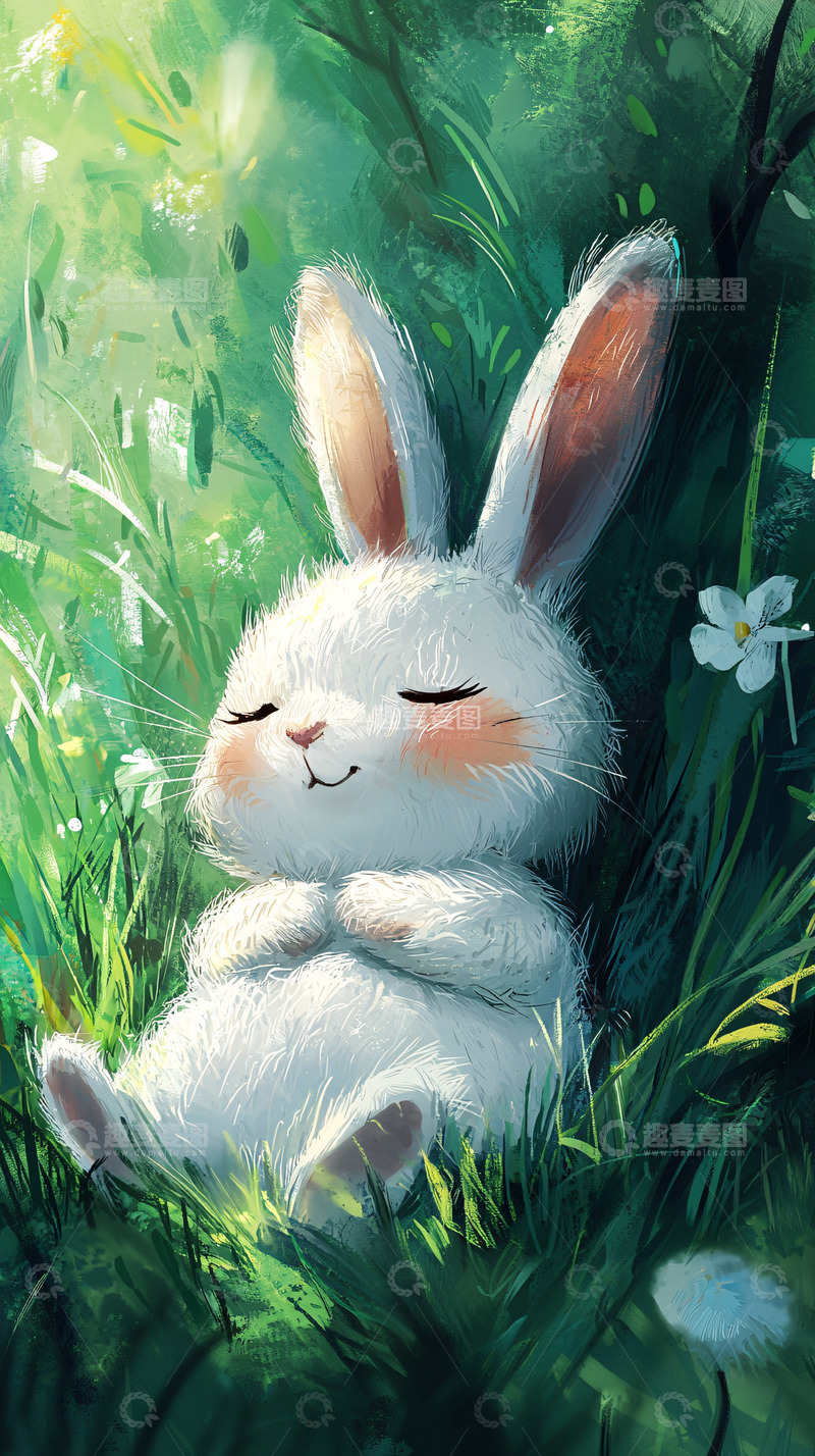 高清大图下载【趣麦麦图】草地里睡觉的兔子