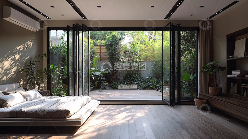 高清大图下载【趣麦麦图】卧室推拉门通向花园