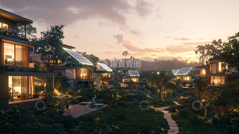 高清大图下载【趣麦麦图】傍晚的生态社区建筑群