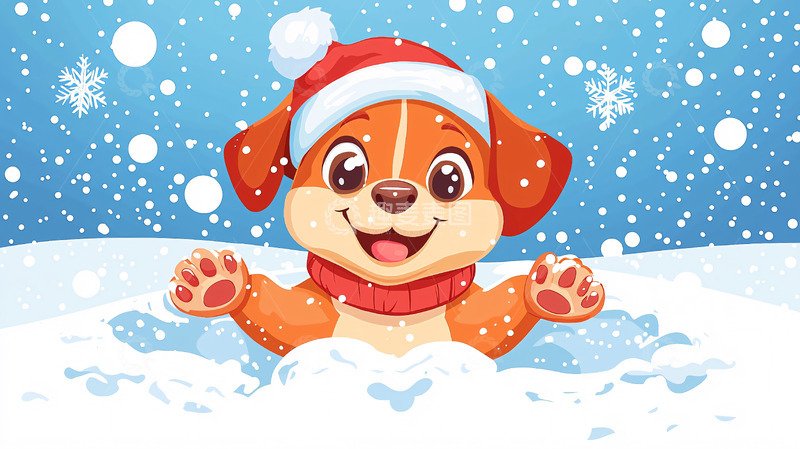 高清大图下载【趣麦麦图】圣诞小狗堆雪人