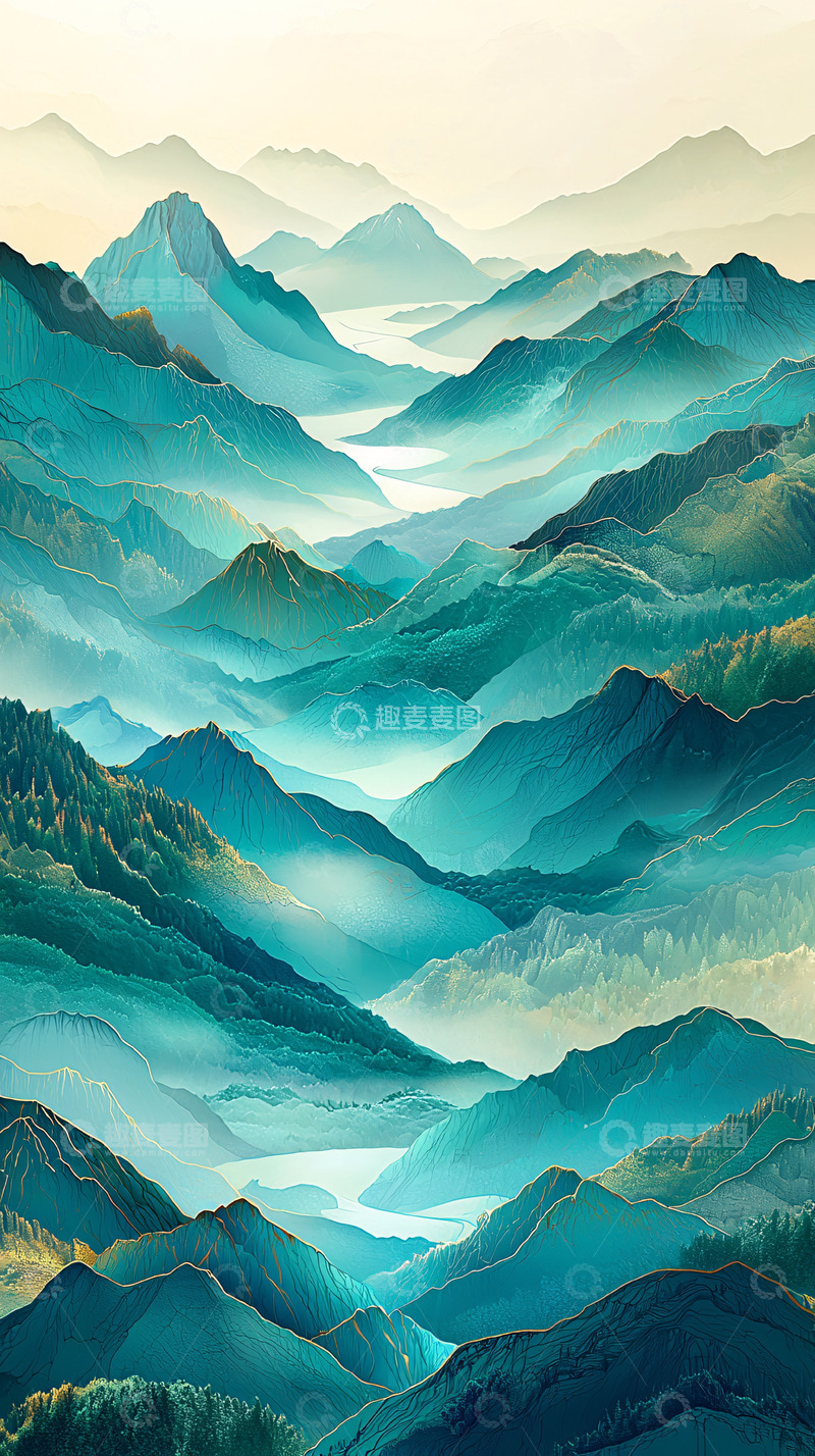 高清大图下载【趣麦麦图】青绿山水画