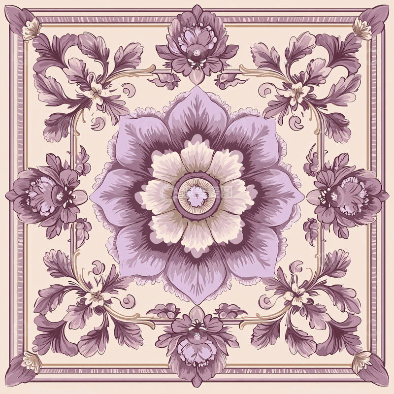 高清大图下载【趣麦麦图】淡紫色花卉对称图案