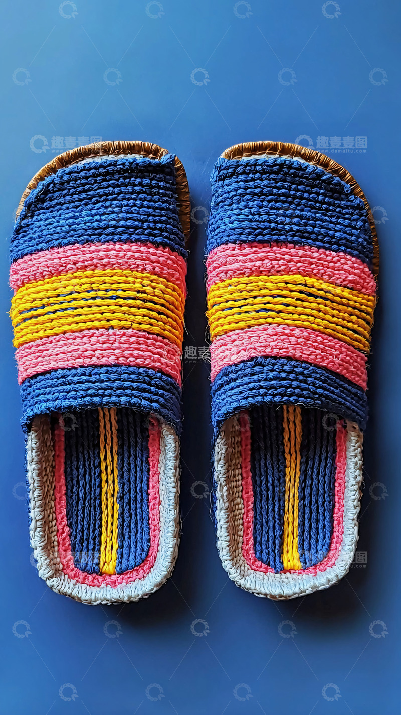 高清大图下载【趣麦麦图】手工编织条纹拖鞋