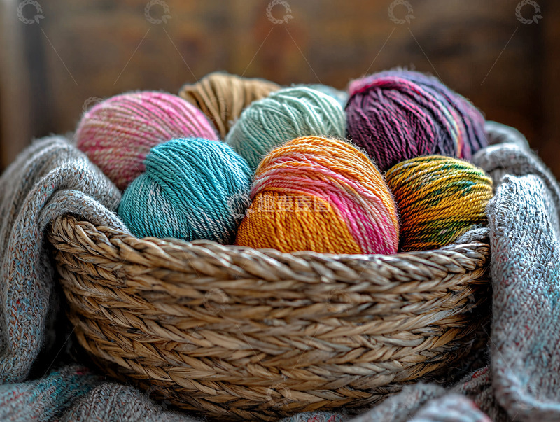 高清大图下载【趣麦麦图】彩色毛线球编织篮