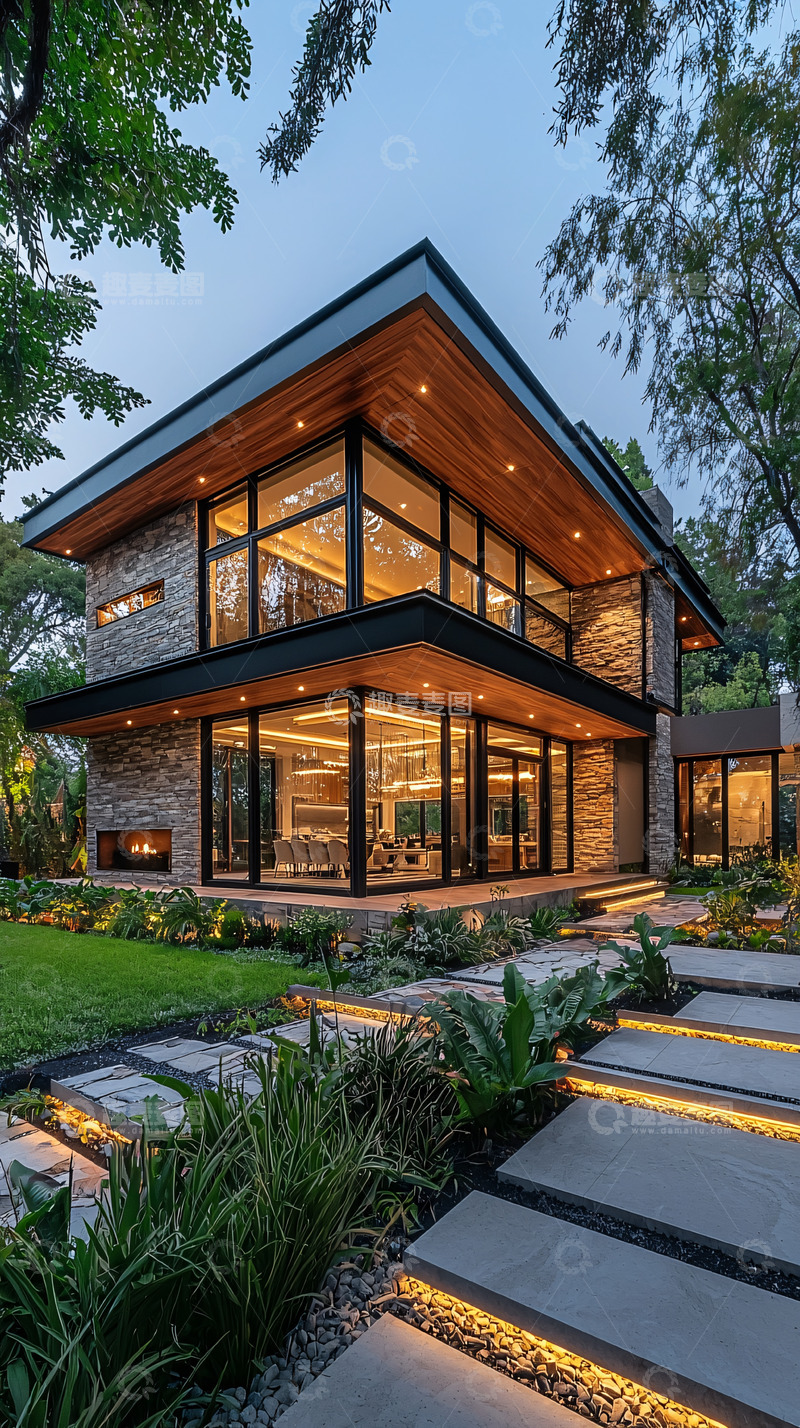 高清大图下载【趣麦麦图】现代石头玻璃别墅