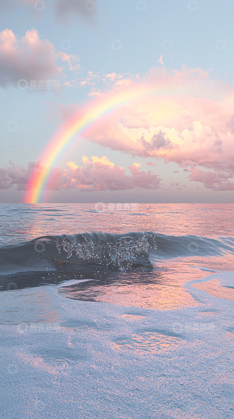 高清大图下载【趣麦麦图】彩虹海浪日落