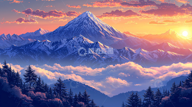 高清大图下载【趣麦麦图】日出雪山云海景色