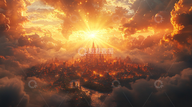 高清大图下载【趣麦麦图】云端之上的金色城堡