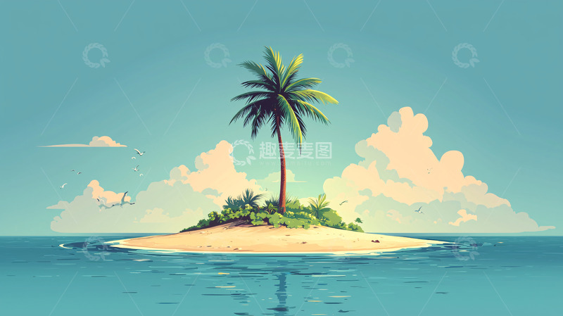 高清大图下载【趣麦麦图】孤岛椰树海边风景