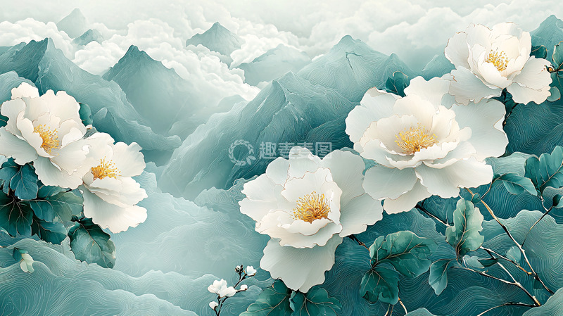 高清大图下载【趣麦麦图】水墨白牡丹