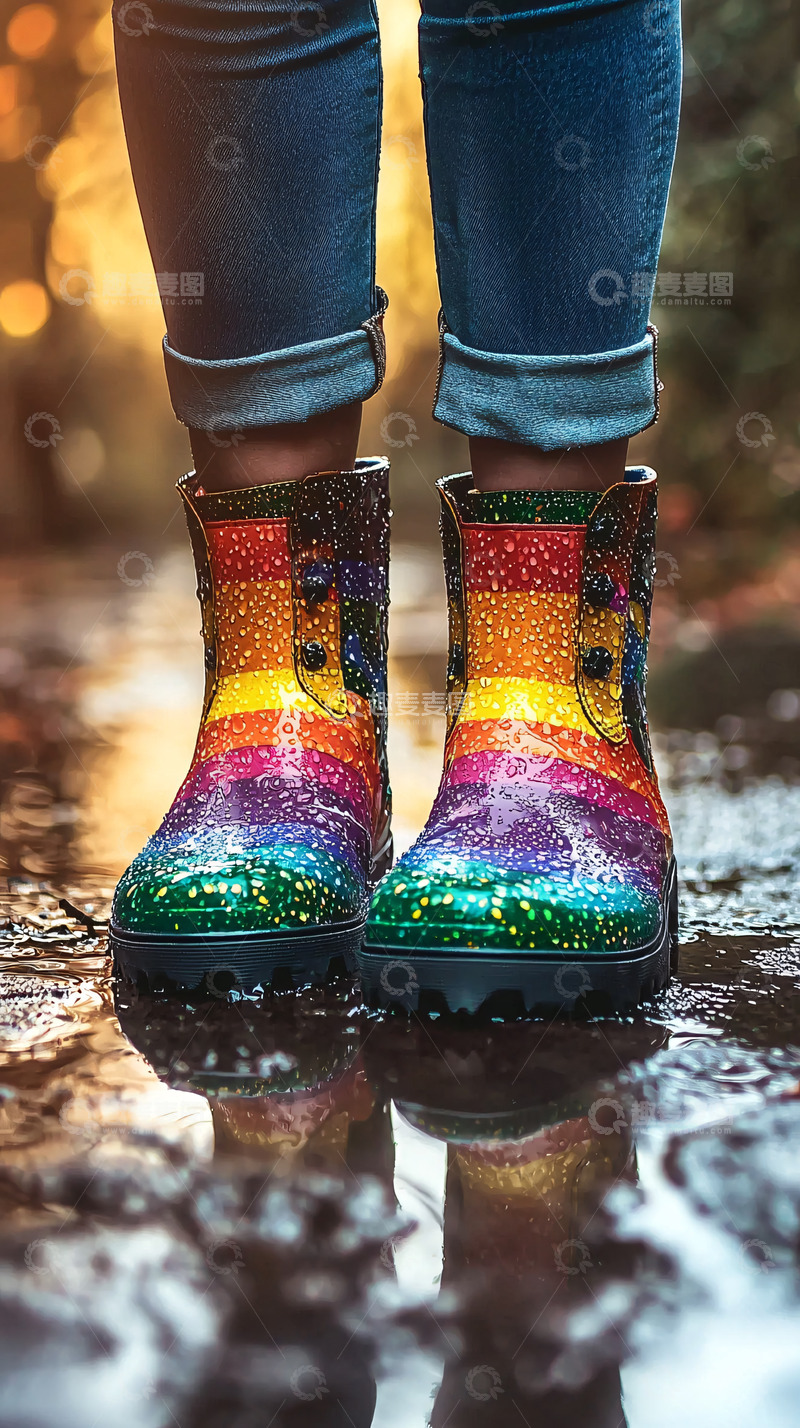 高清大图下载【趣麦麦图】彩虹雨靴