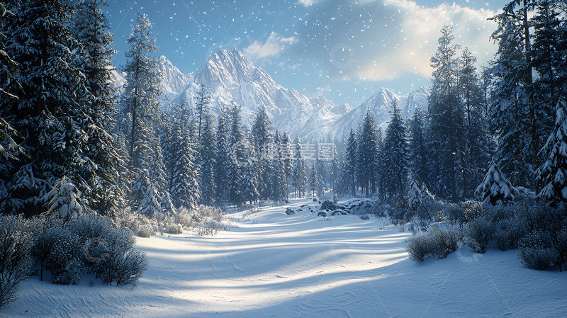 高清大图下载【趣麦麦图】雪山森林