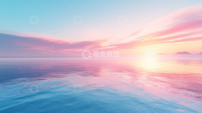 高清大图下载【趣麦麦图】梦幻粉色天空海面日出