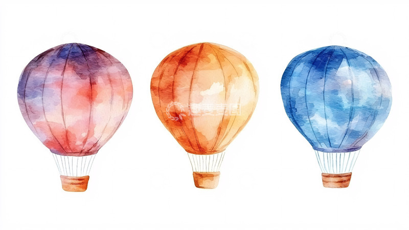 高清大图下载【趣麦麦图】水彩热气球