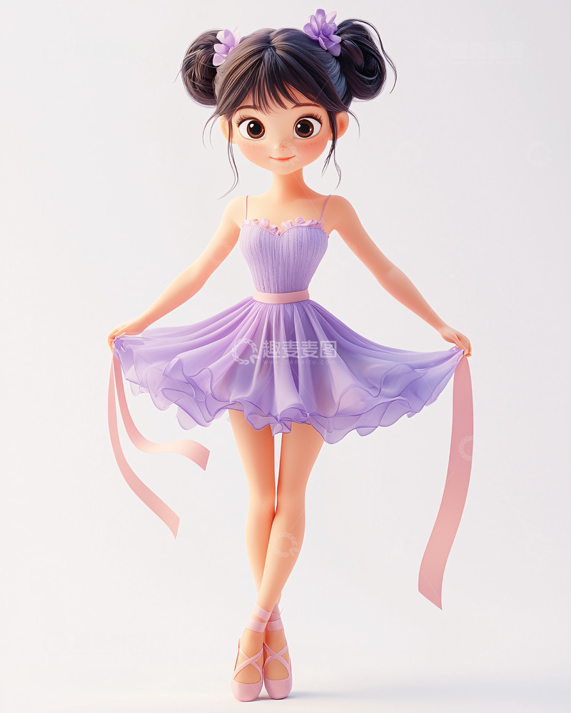 高清大图下载【趣麦麦图】紫色纱裙的卡通芭蕾舞女孩