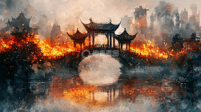 高清大图下载【趣麦麦图】水墨风桥梁建筑