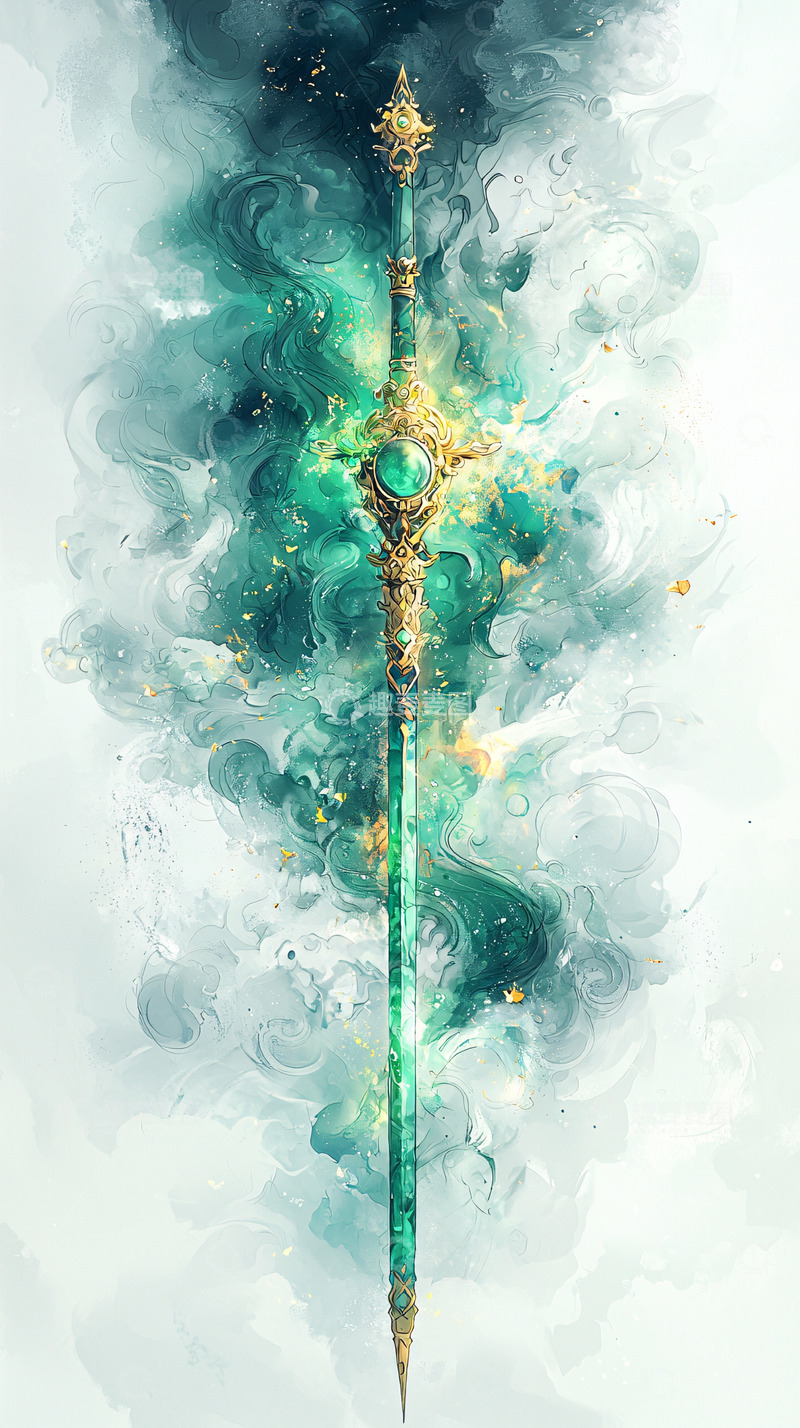高清大图下载【趣麦麦图】绿宝石镶嵌的华丽法杖