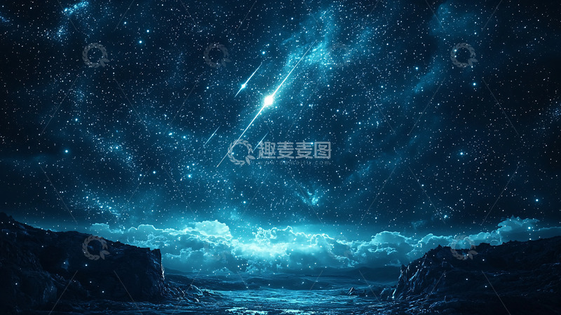 高清大图下载【趣麦麦图】蓝色星空流星雨