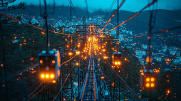 夜景缆车山城灯光