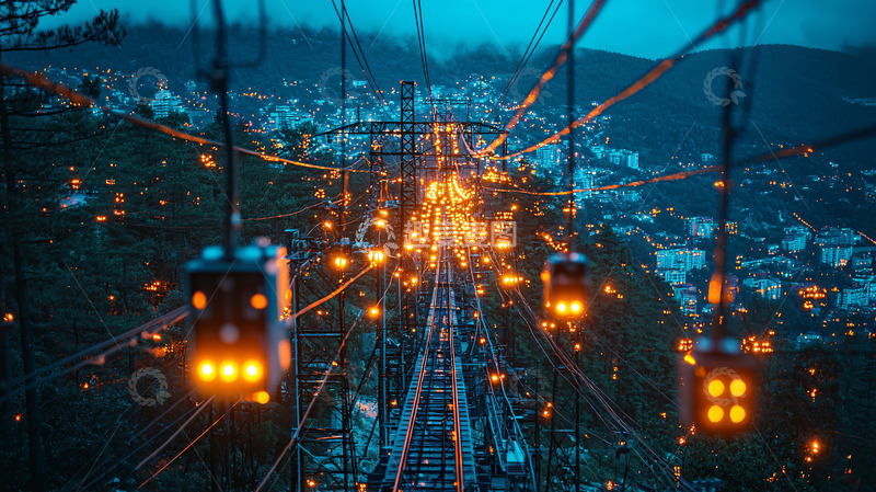 高清大图下载【趣麦麦图】夜景缆车山城灯光