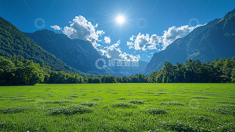 高清大图下载【趣麦麦图】阳光明媚的山谷绿地