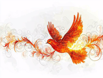 飞翔的火焰鸟与花纹装饰
