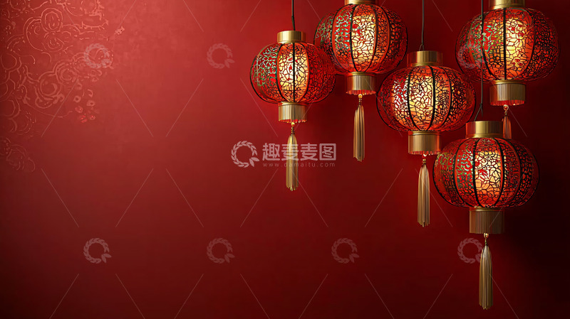 高清大图下载【趣麦麦图】红色背景中式灯笼