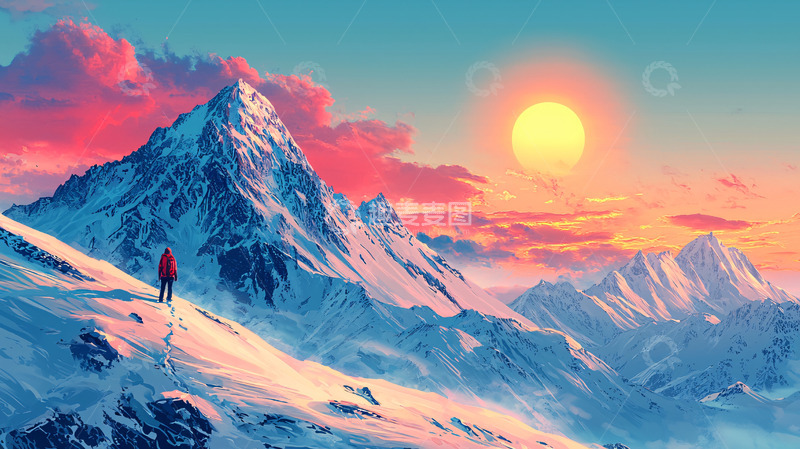 高清大图下载【趣麦麦图】雪山日落