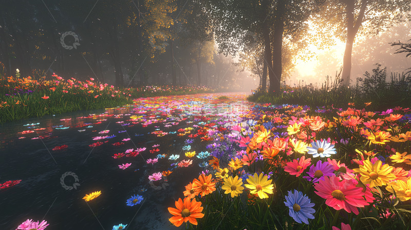 高清大图下载【趣麦麦图】鲜花盛开的小路