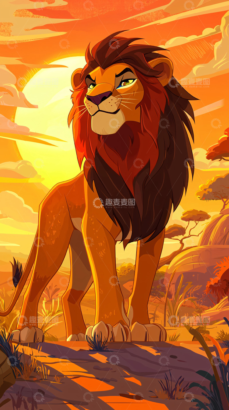 高清大图下载【趣麦麦图】落日余晖下的雄狮