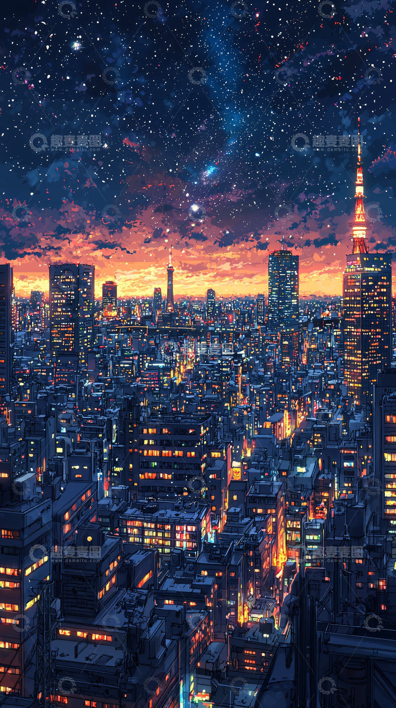 高清大图下载【趣麦麦图】星空下的东京夜景