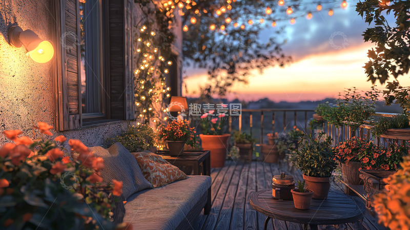 高清大图下载【趣麦麦图】浪漫庭院黄昏景色