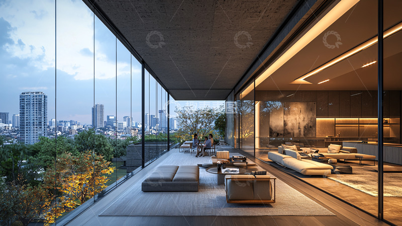 高清大图下载【趣麦麦图】现代风格落地窗豪宅客厅