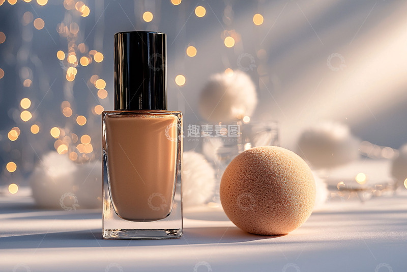 高清大图下载【趣麦麦图】米色粉底液和美妆蛋